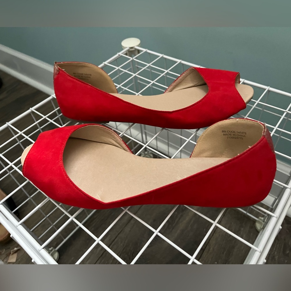Red peep toe flats size 9